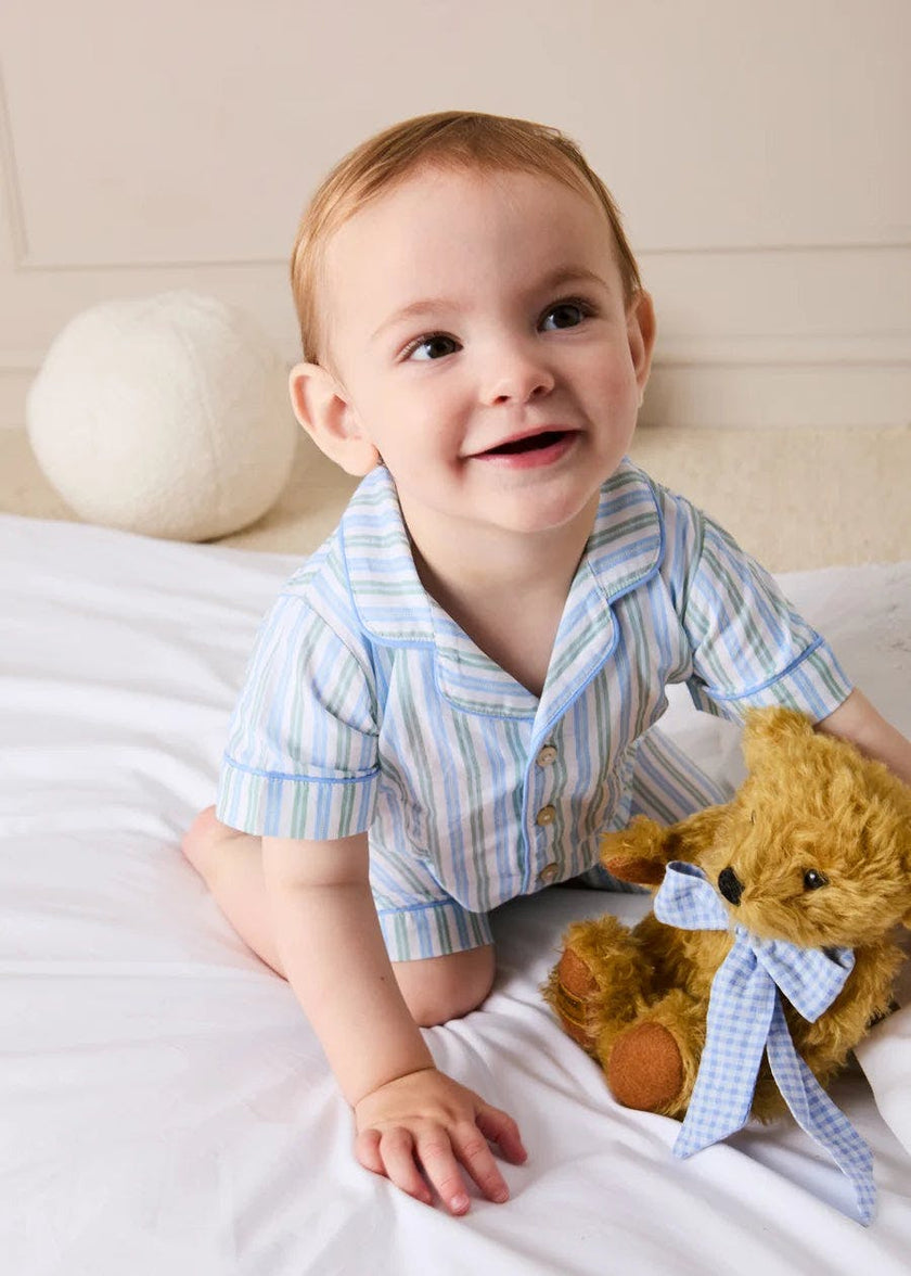 Winston Stripe Light Weight Short All-In-One Pyjamas in Green (9mths-2yrs)