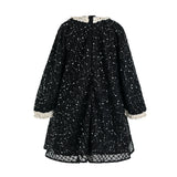 Black Sequin Lace-Trim Dress