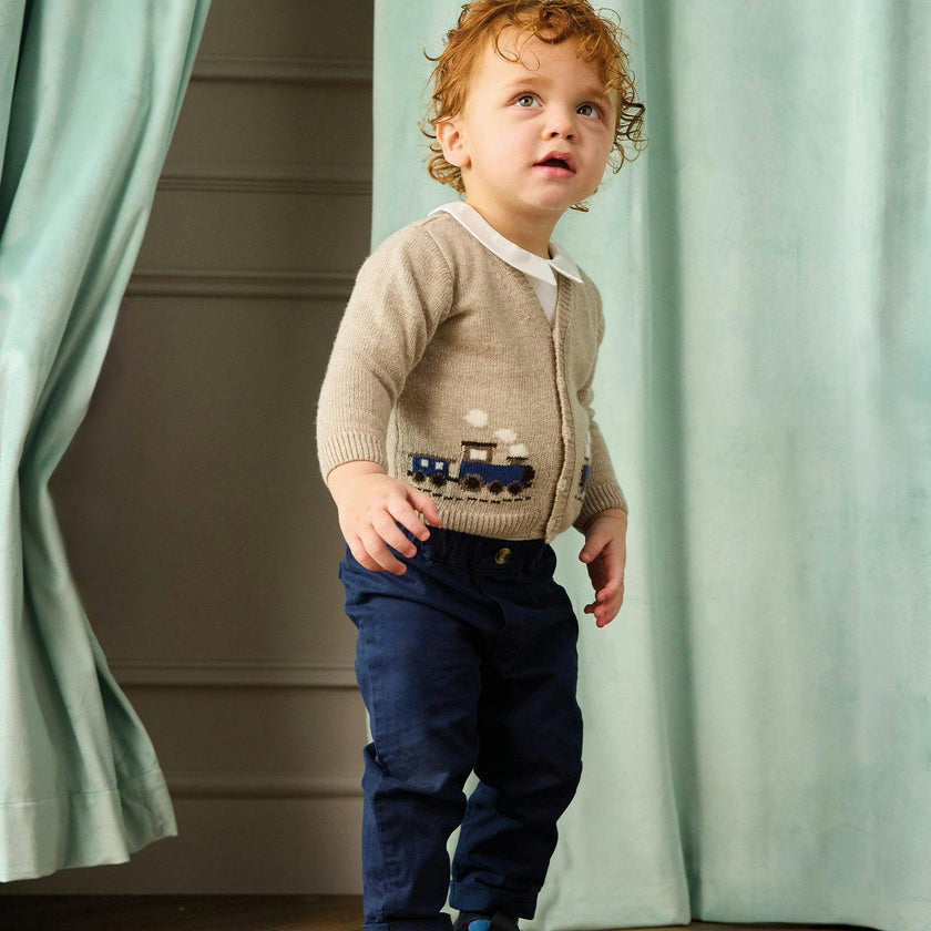 Baby Train Cardigan in Oatmeal