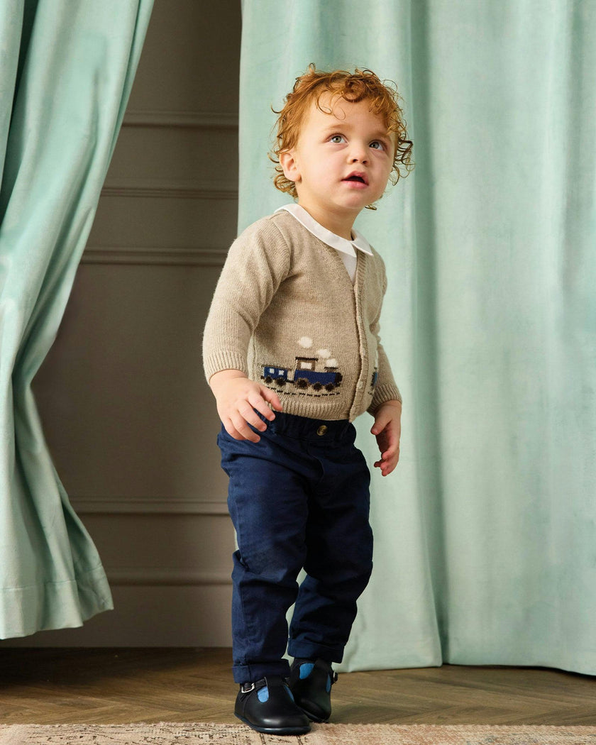 Baby Train Cardigan in Oatmeal