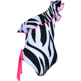 Helen Print Ruffle One-Shoulder Contrast Trim Swimsuit