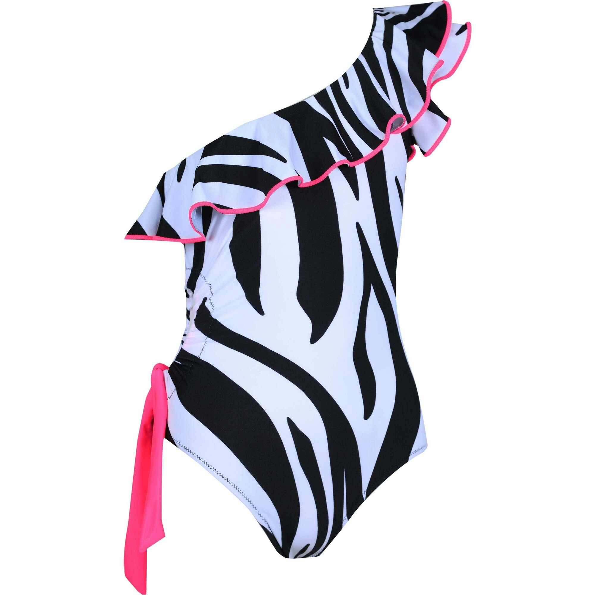 Helen Print Ruffle One-Shoulder Contrast Trim Swimsuit