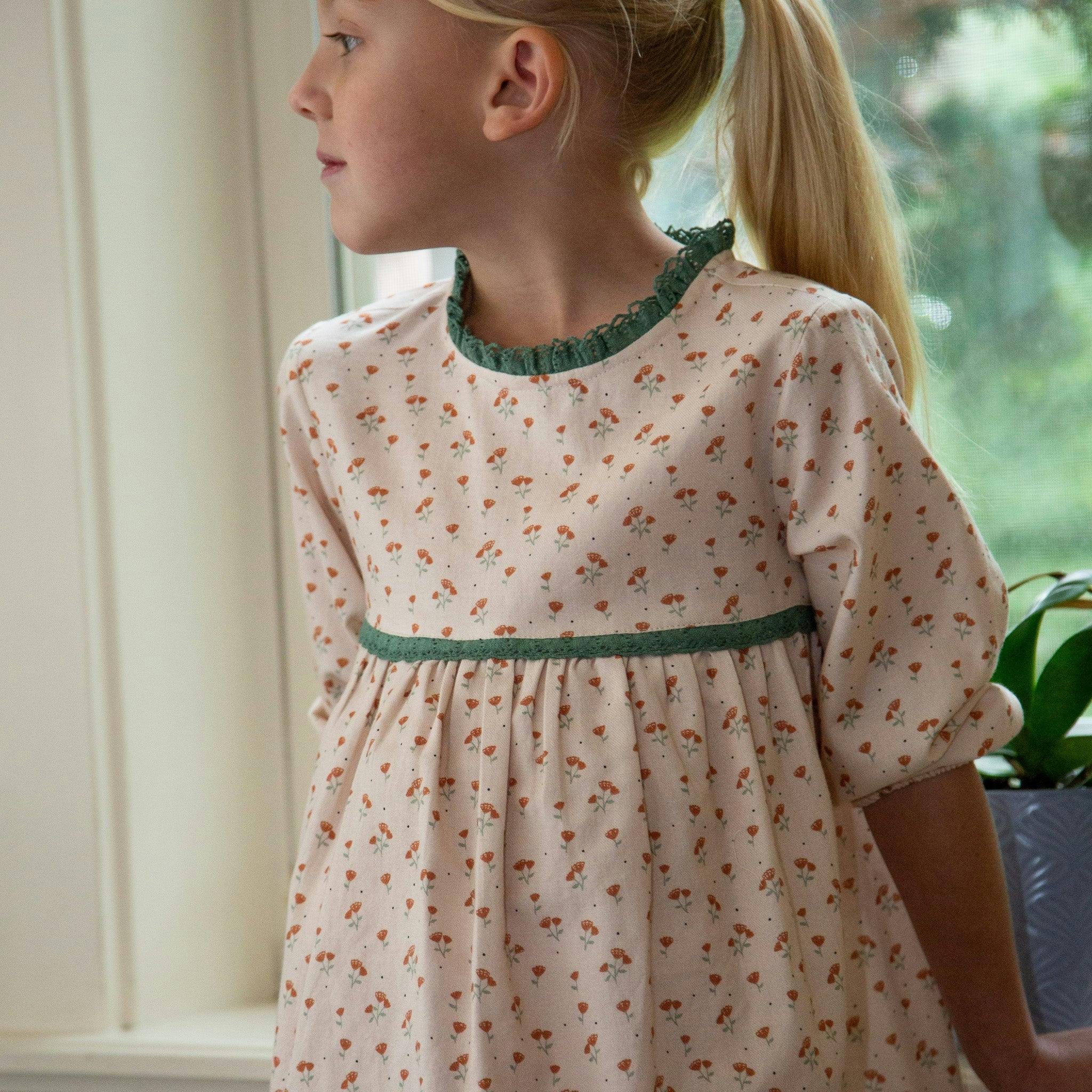 Priya Dress with Lace Trim | Beige Petals