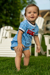 Printed Knit Shortall With Fire Truck