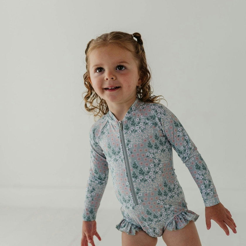Girl's One-Piece Ruffle Rash Guard Swimsuit