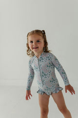 Girls One-Piece Ruffle Rash Guard Swimsuit in Makeup