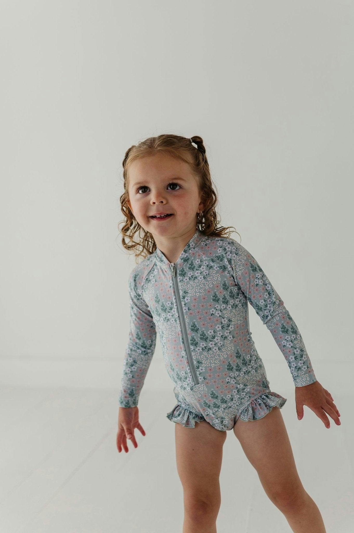 Girl's One-Piece Ruffle Rash Guard Swimsuit