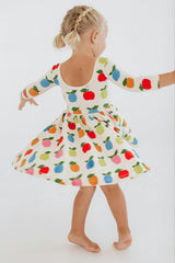 3/4 Sleeve Twirl Dress in Colorful Apples