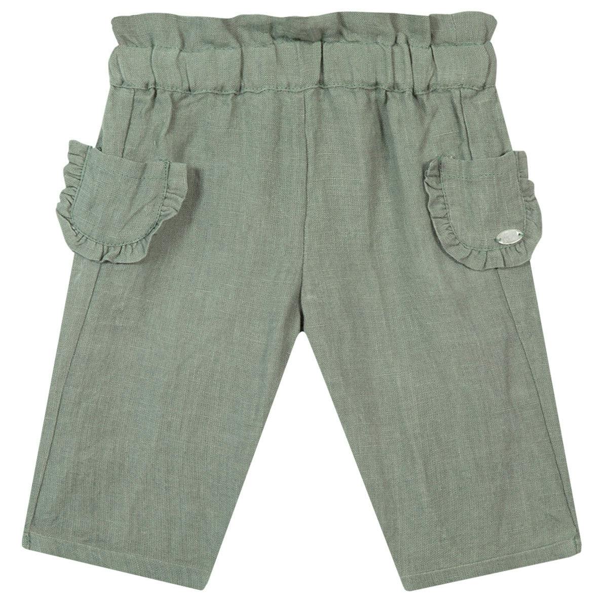 Frilly Pockets Linen Baby Pants