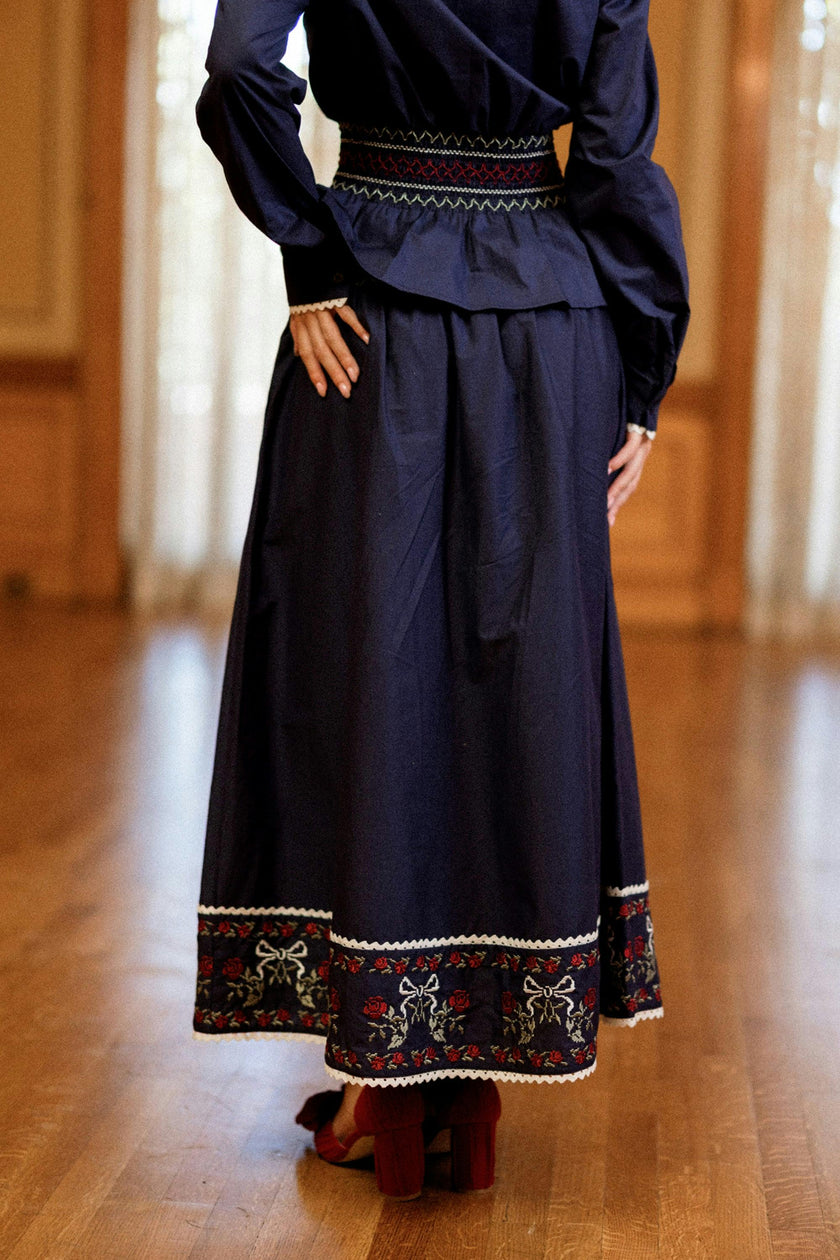 Bluebell Skirt in Sapphire Rosette Embroidery