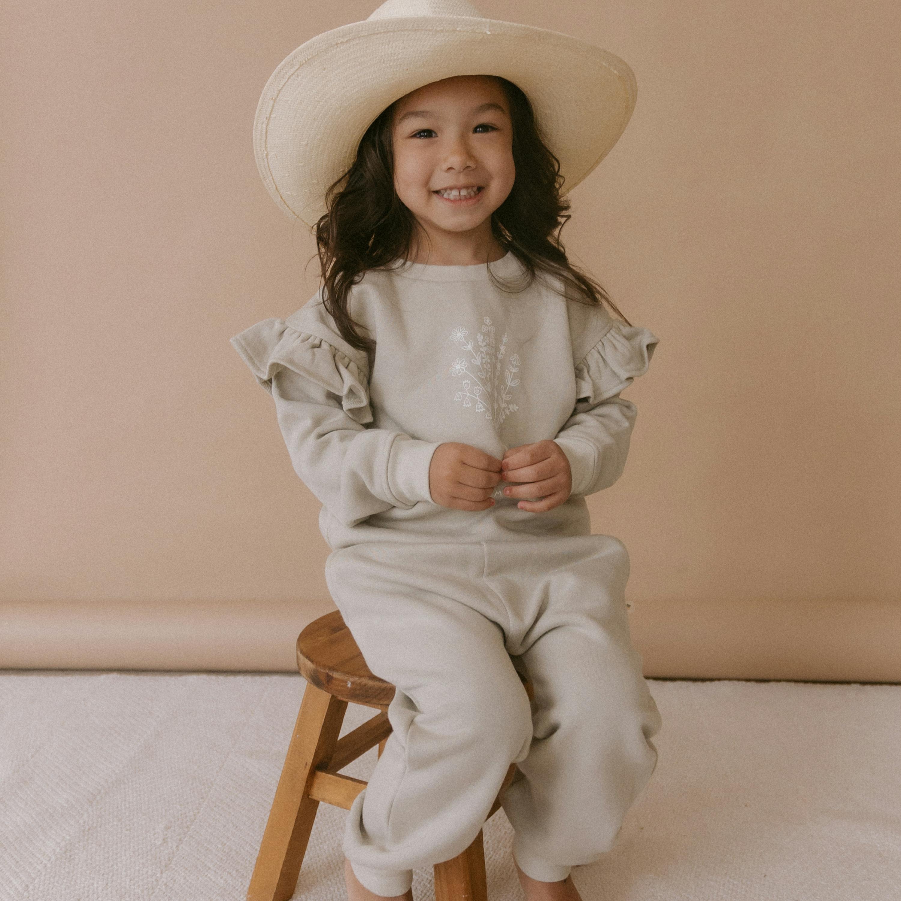 Organic Fleece Ruffle Sleeve Sweatshirt