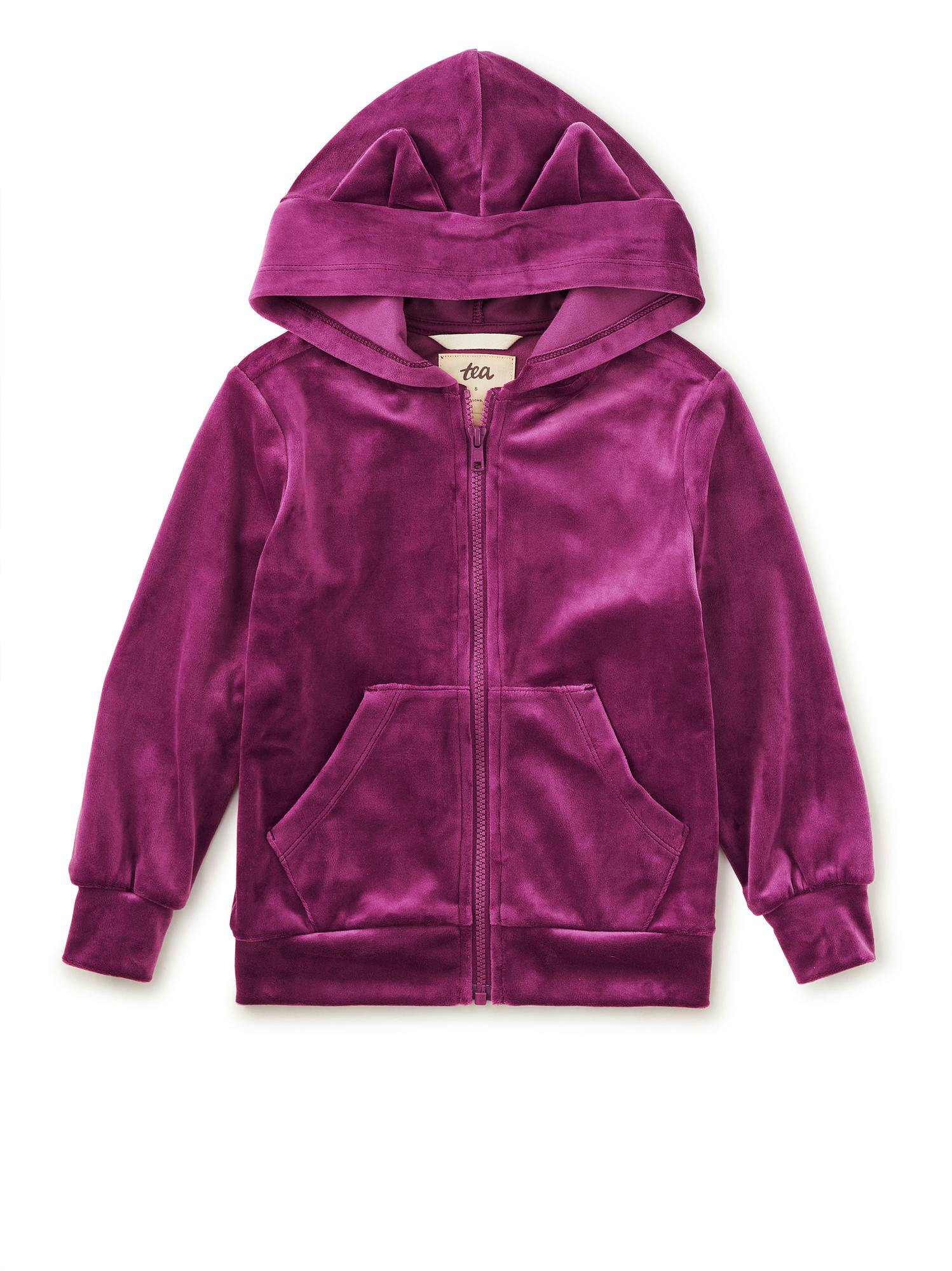 Cat Ears Velour Hoodie, Cosmic Berry