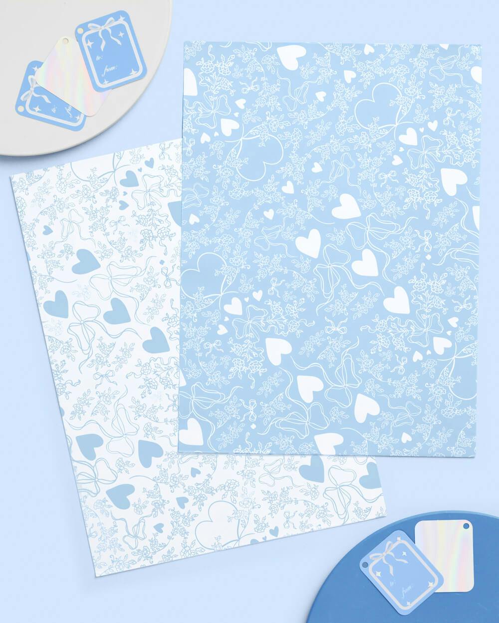 Something Blue Wrapping Paper Set - 12 sheets + 16 tags