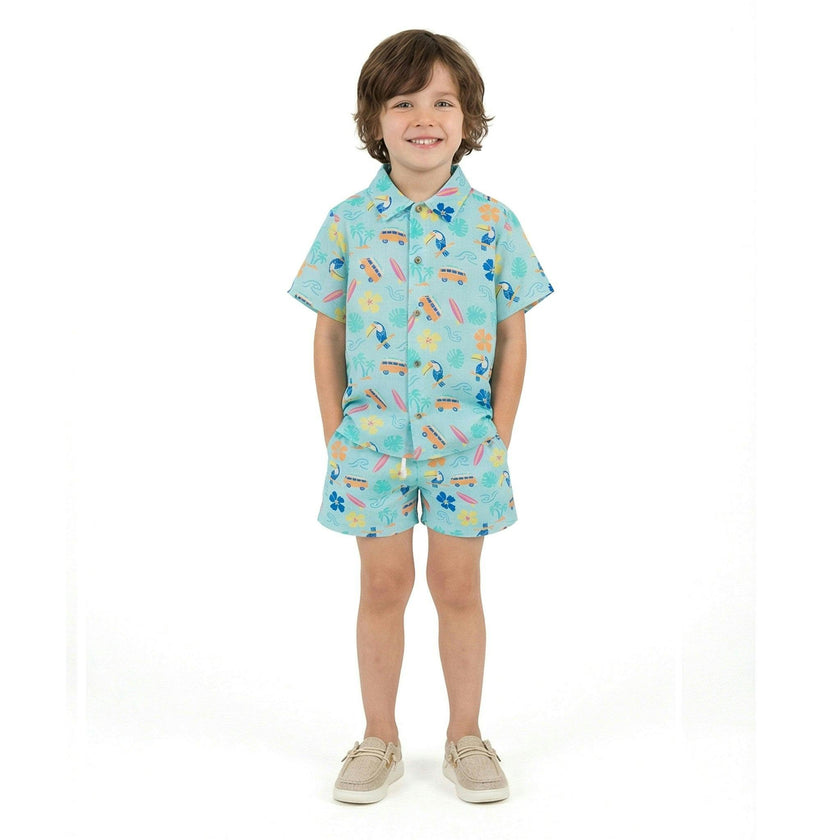 Boys Synthetic Viscose Matching Set | Aqua beach