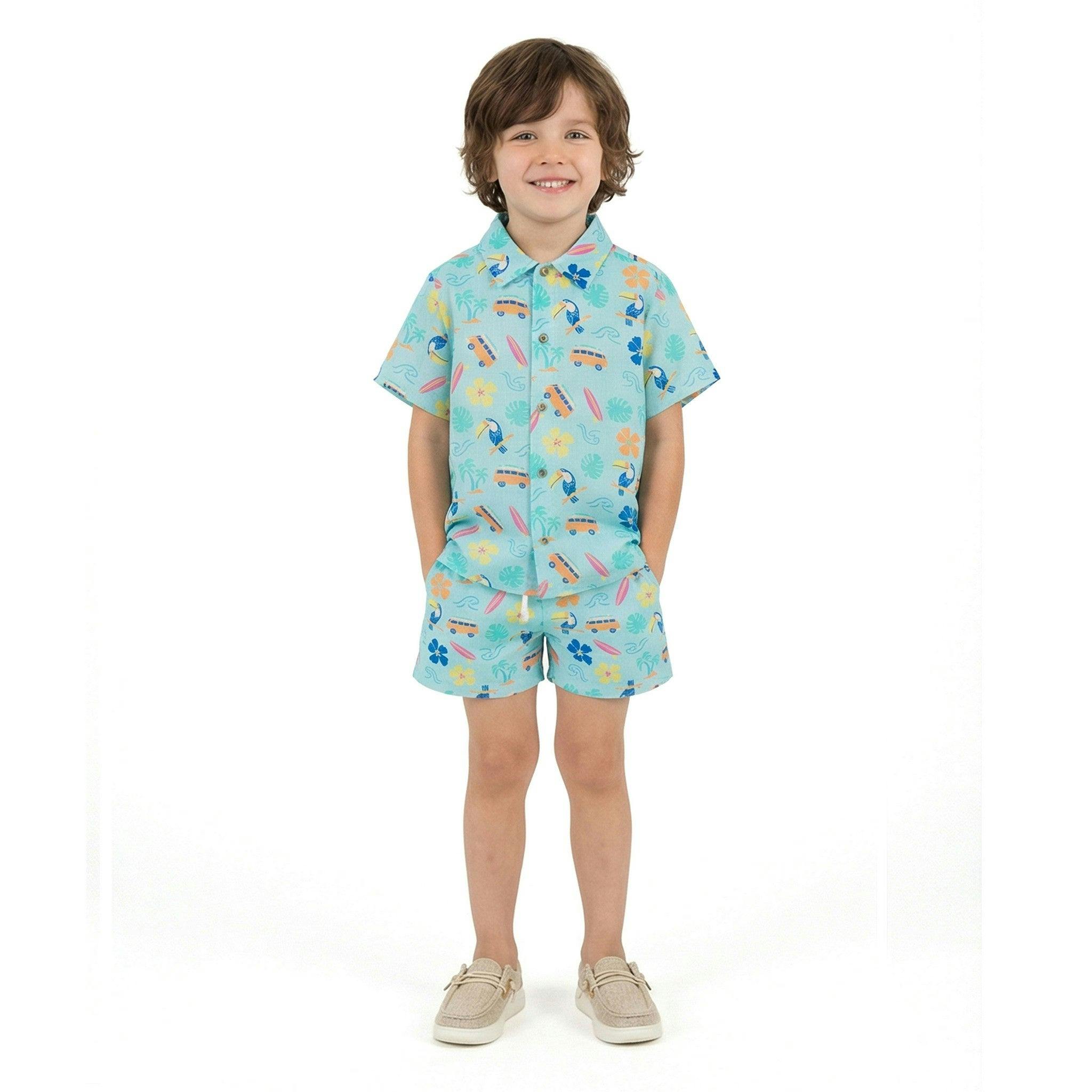 Boys Synthetic Viscose Matching Set | Aqua beach