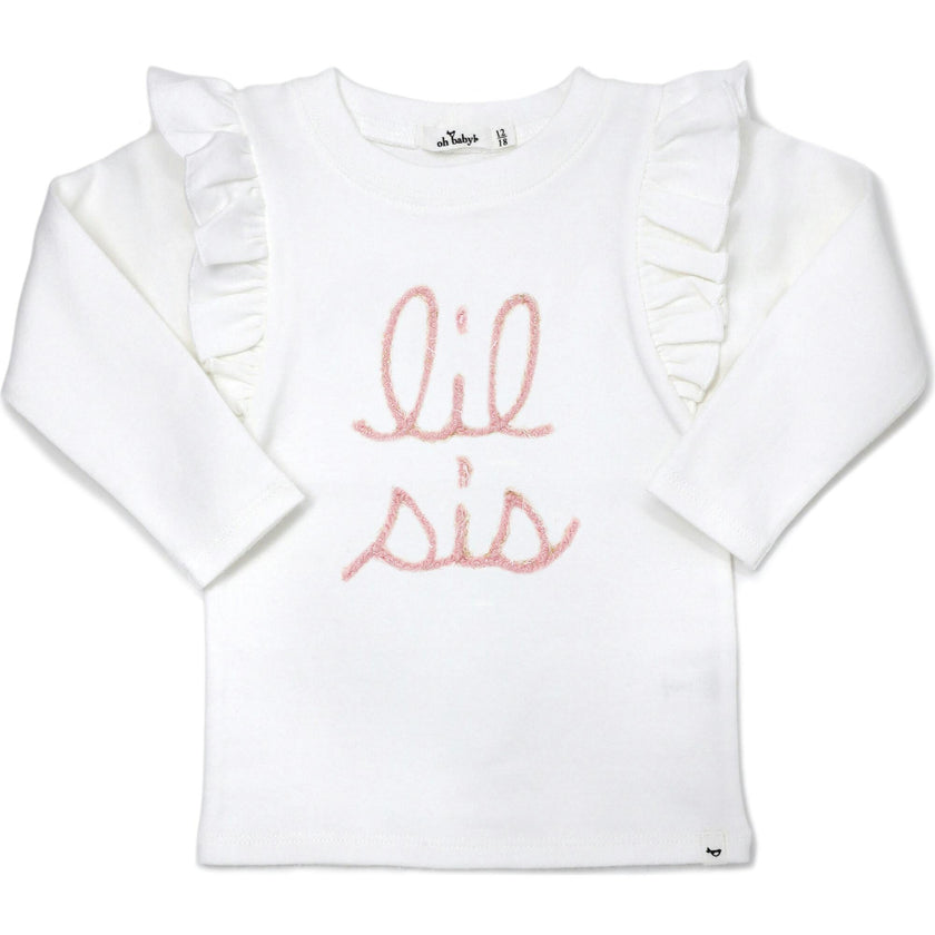 Millie Long Sleeve Tee in 'lil sis' Pink Eyelash Writing