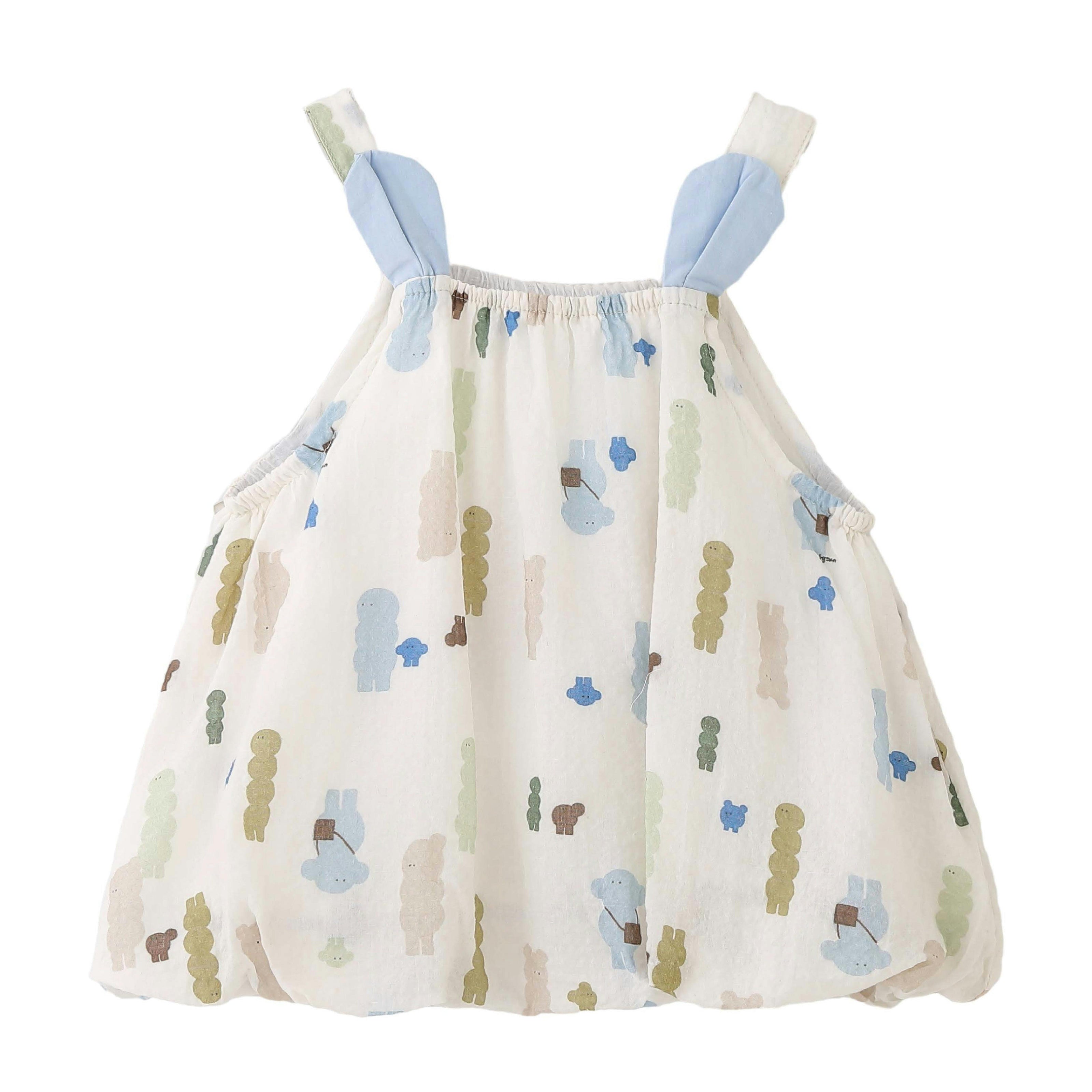 Blue Patterned Shoulder Strap Dress