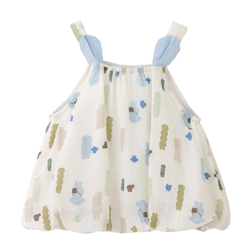 Blue Patterned Shoulder Strap Dress