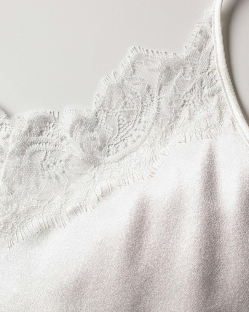 Women's Silk Lace Cami Short Set in White