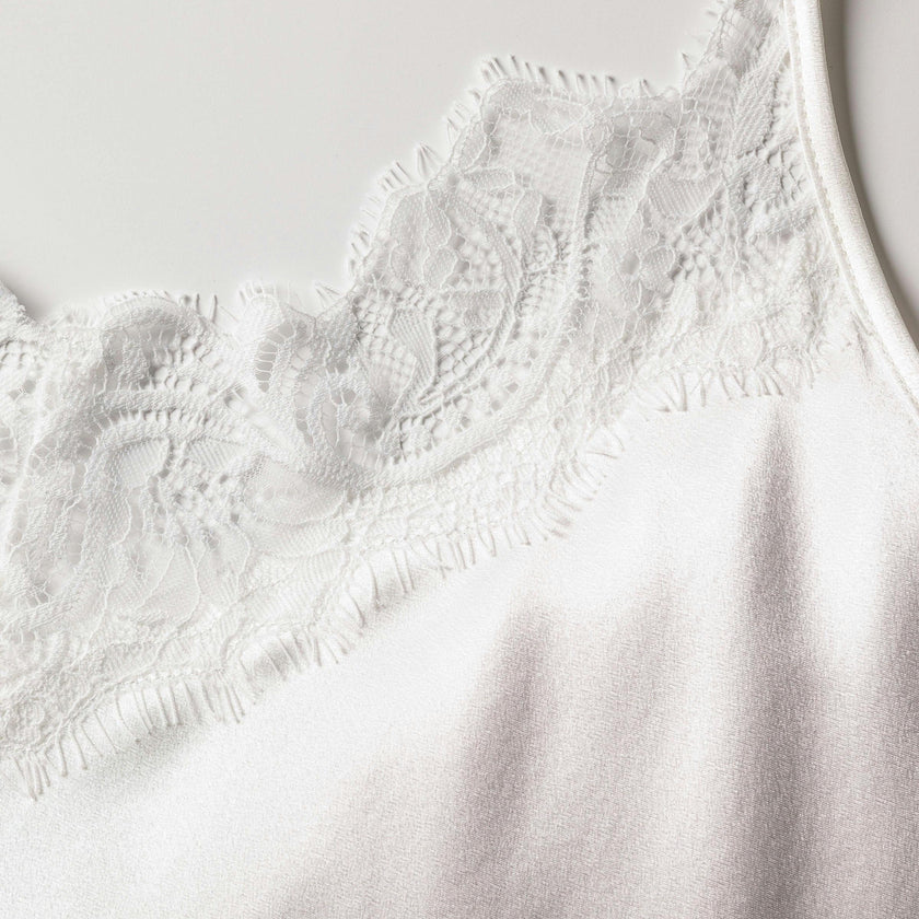 Women's Silk Lace Slip Dress in White
