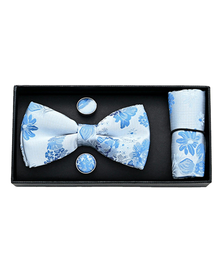 White and Blue Floral Bowtie Set
