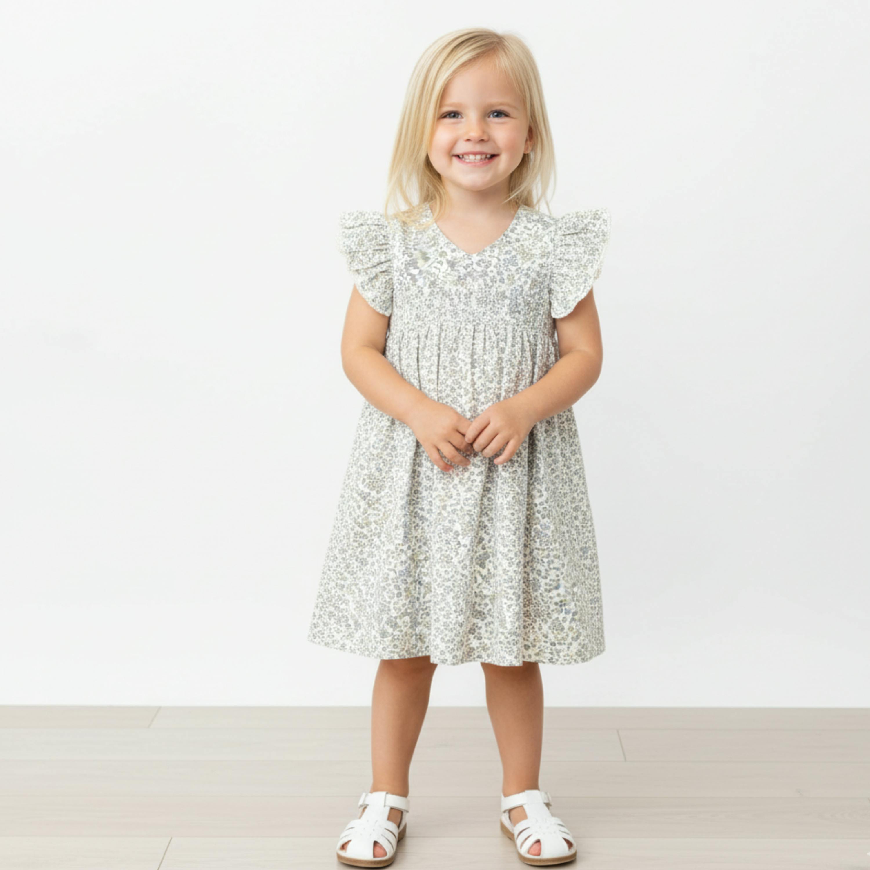 Organic Short Sleeve Flutter Dress - Tulle Floral