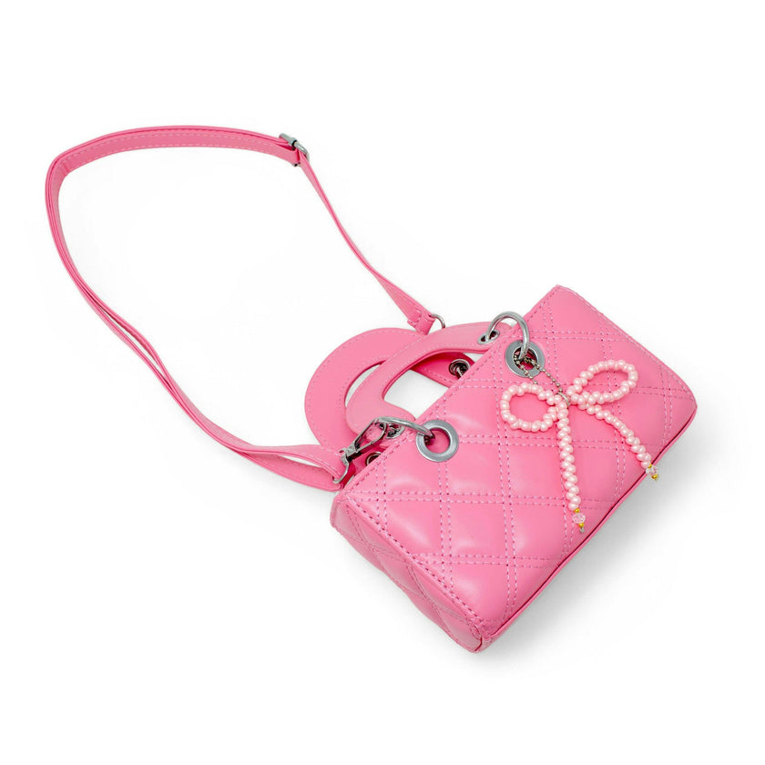 Quilted Rectangle Bow Charm Handbag