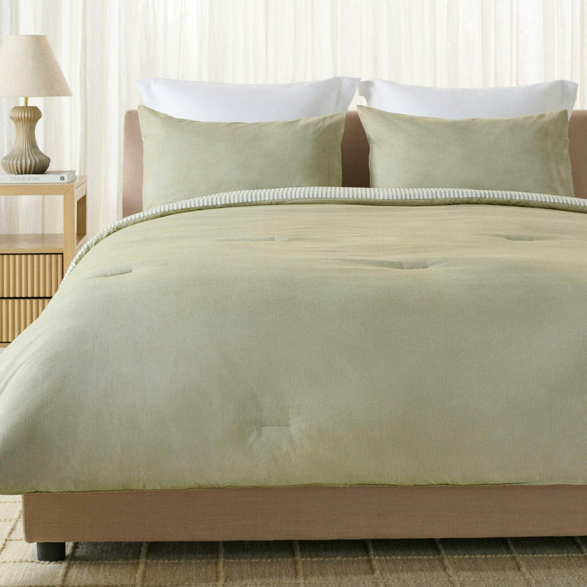 Stripe Reversible Comforter Set, Green
