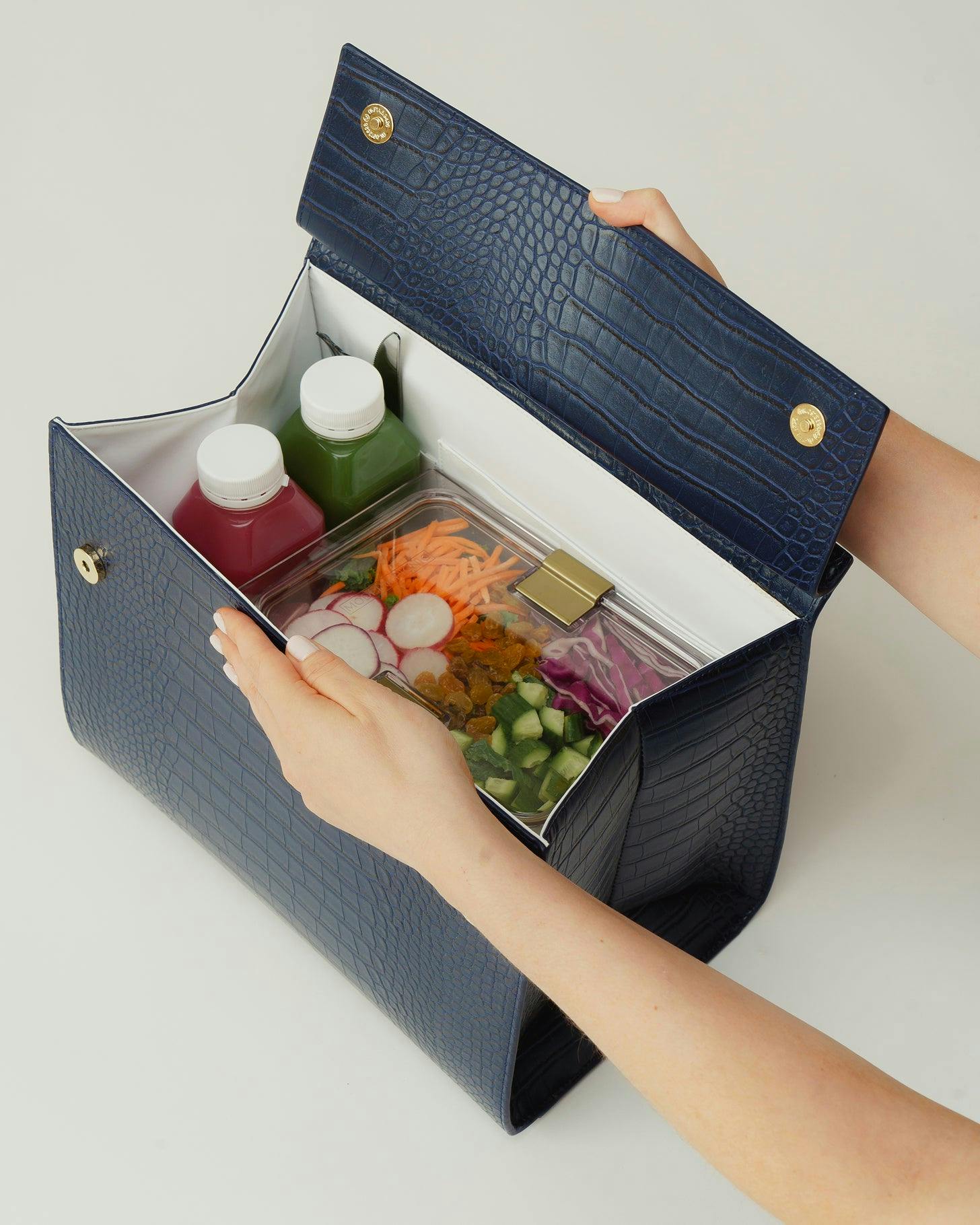Large, Insulated, Chic Lunchbox, Navy Croc