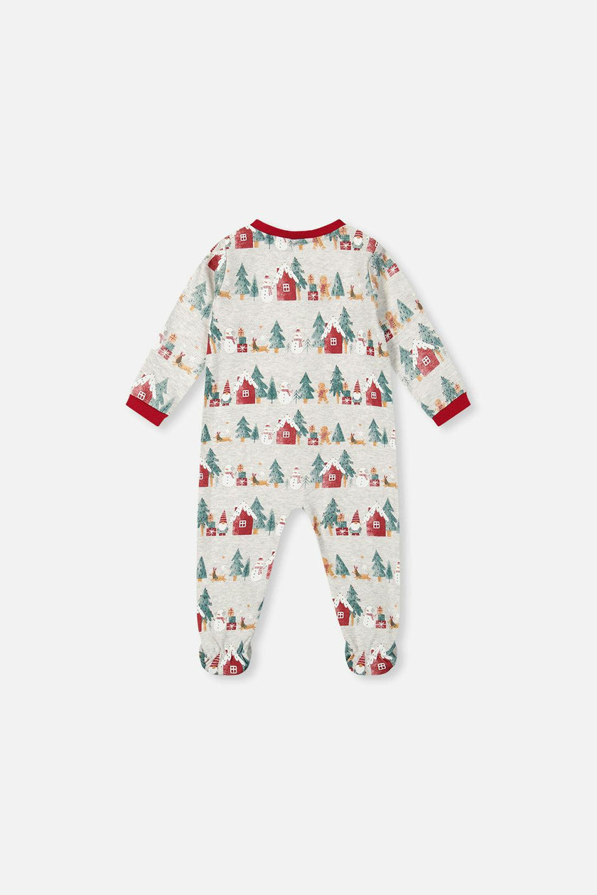 Baby Organic Cotton One Piece Christmas Pajama Beige Christmas Print