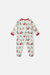 Baby Organic Cotton One Piece Christmas Pajama Beige Christmas Print
