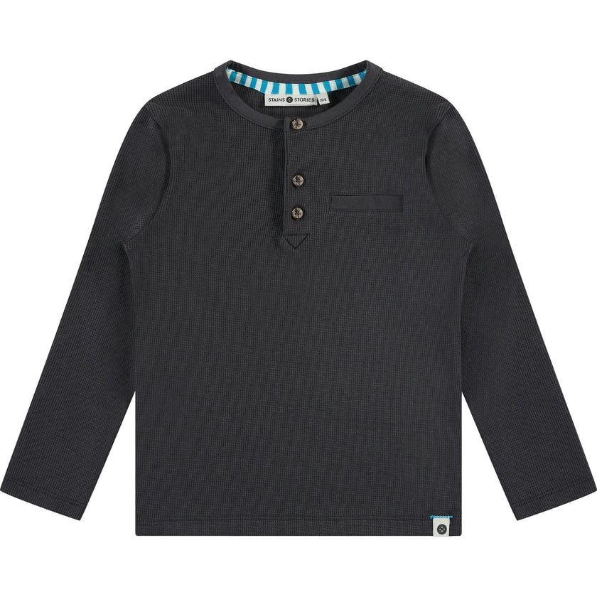 Waffle Ribbed Long Sleeve Henley T-Shirt