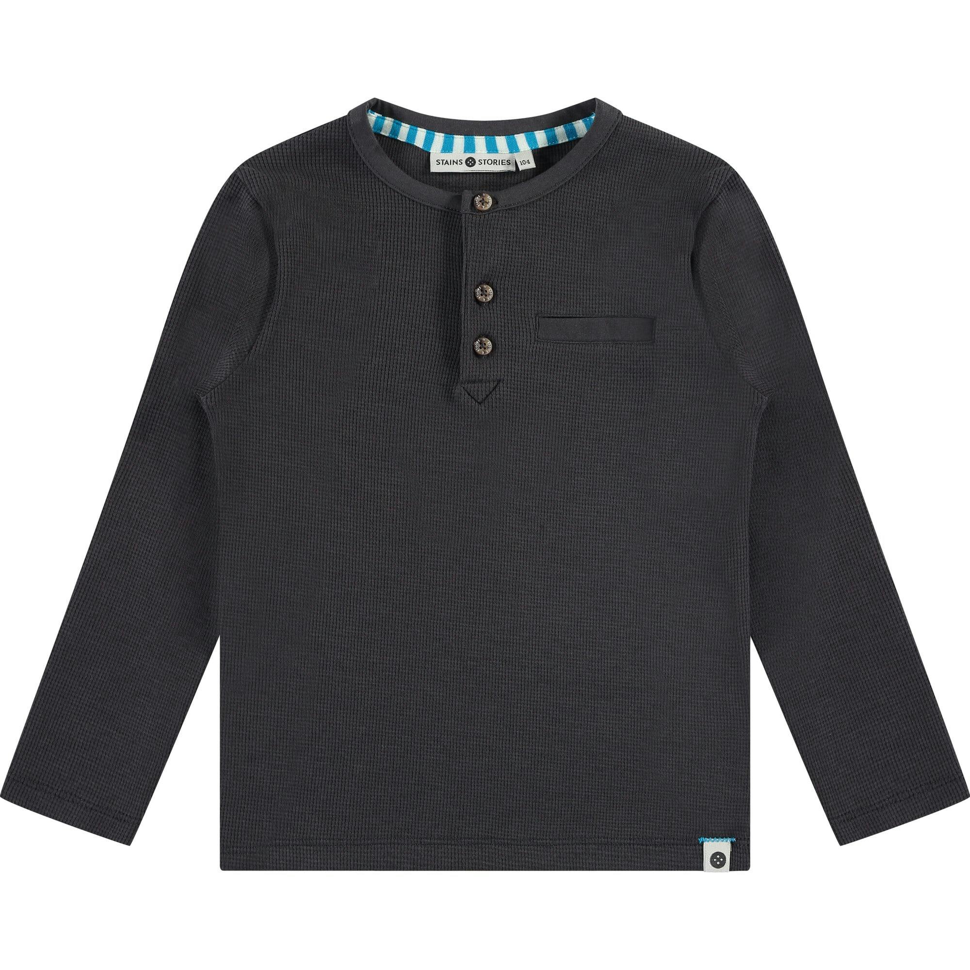 Waffle Ribbed Long Sleeve Henley T-Shirt
