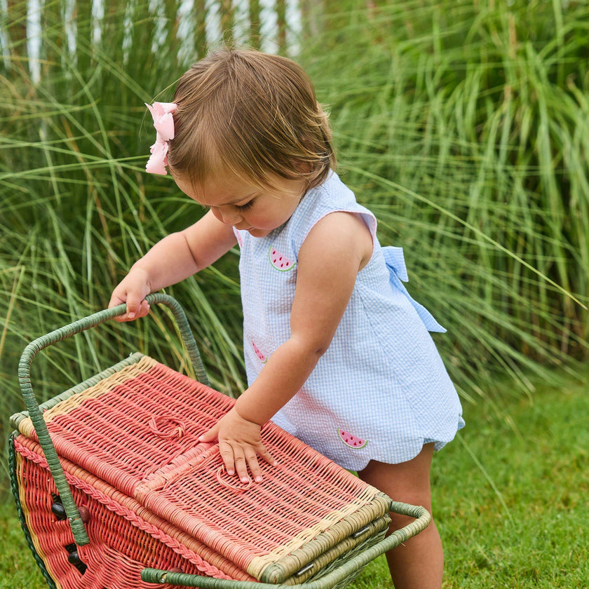 Embroidered Bow Back Bloomer Set - Watermelon