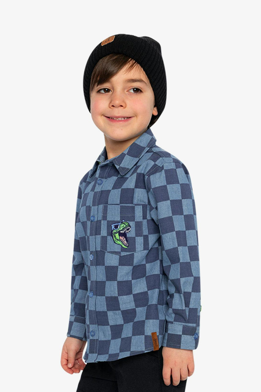 Chambray Shirt Blue Checkered Print
