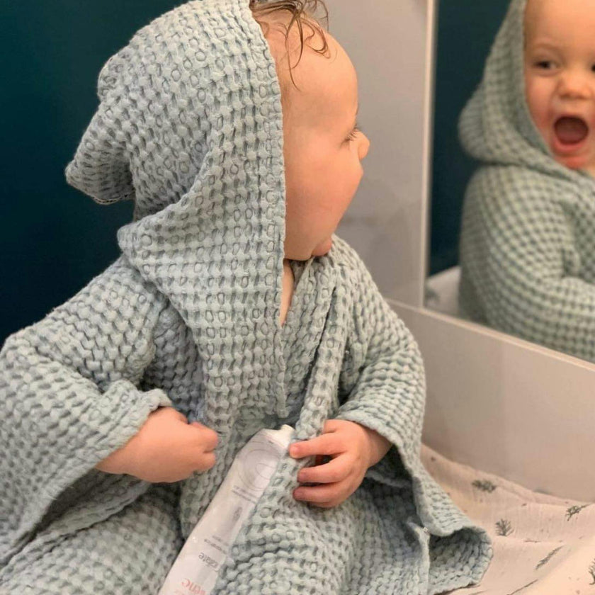 children's linen waffle poncho - sky blue