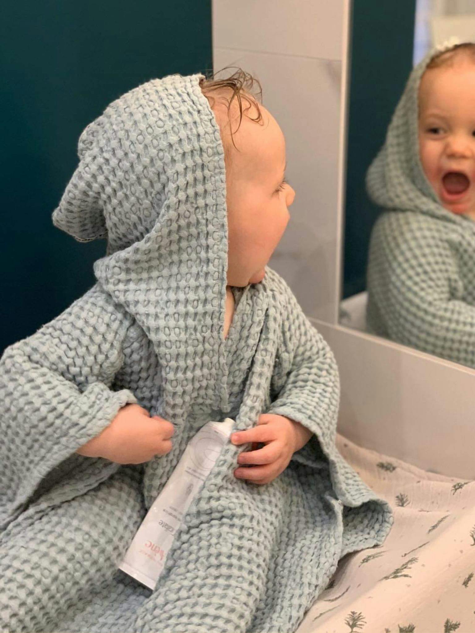 children's linen waffle poncho - sky blue