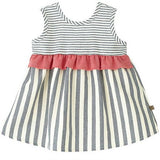 Grey Stripe Bow Back Ruffle Dress, Grey