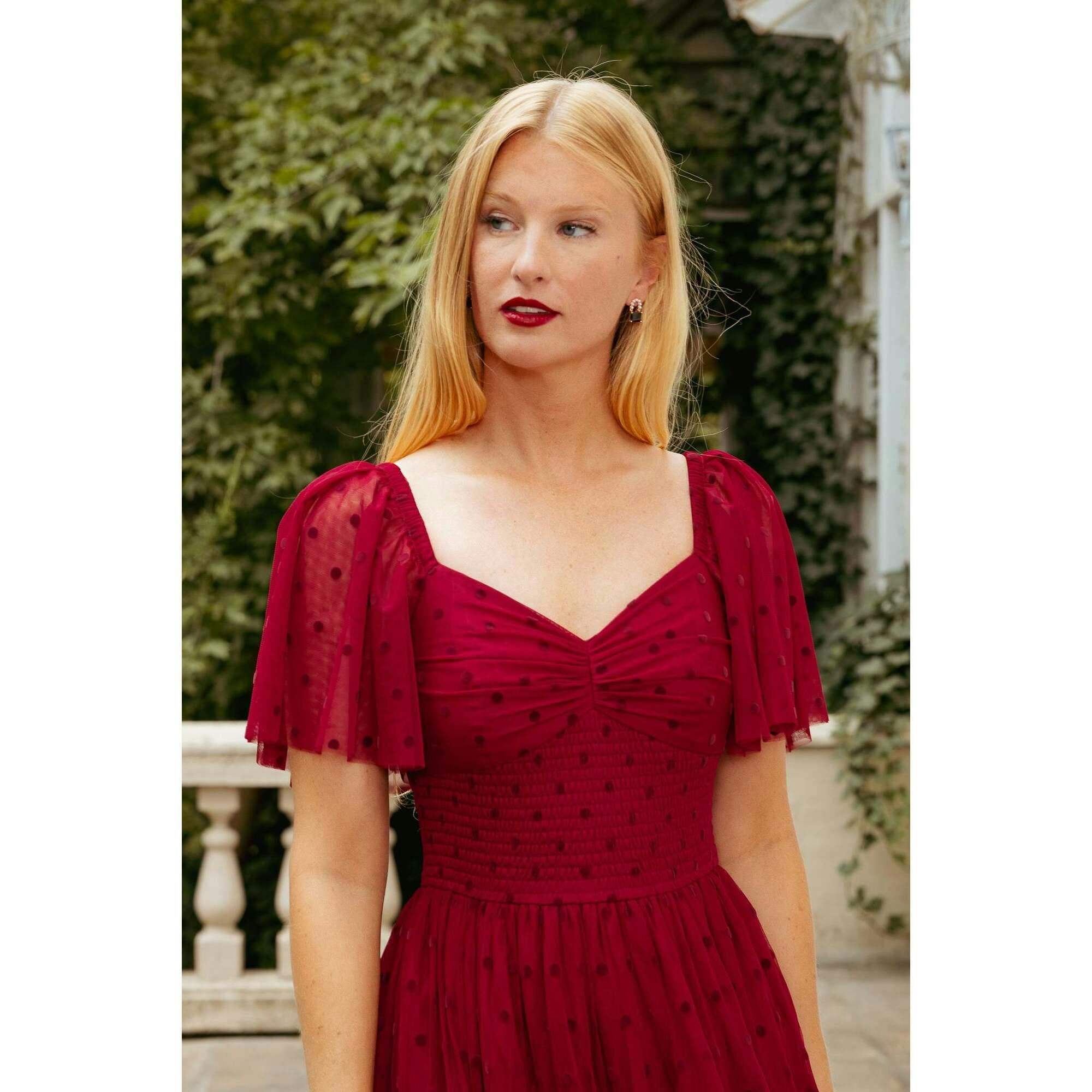 Solange Dress in Burgundy Tulle