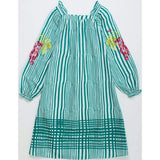 UVAS STRIPED DRESS WITH PUFFY SLEEVES GREEN