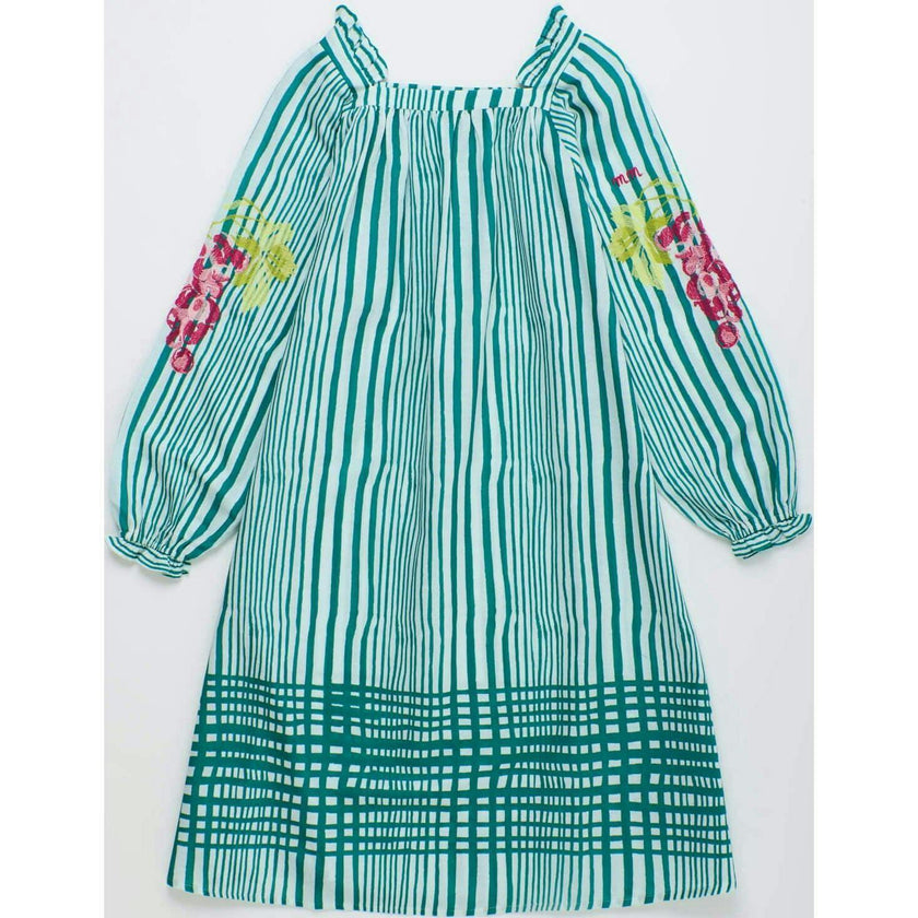 UVAS STRIPED DRESS WITH PUFFY SLEEVES GREEN