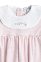 Pink Herringbone Embroidered Collared Footie