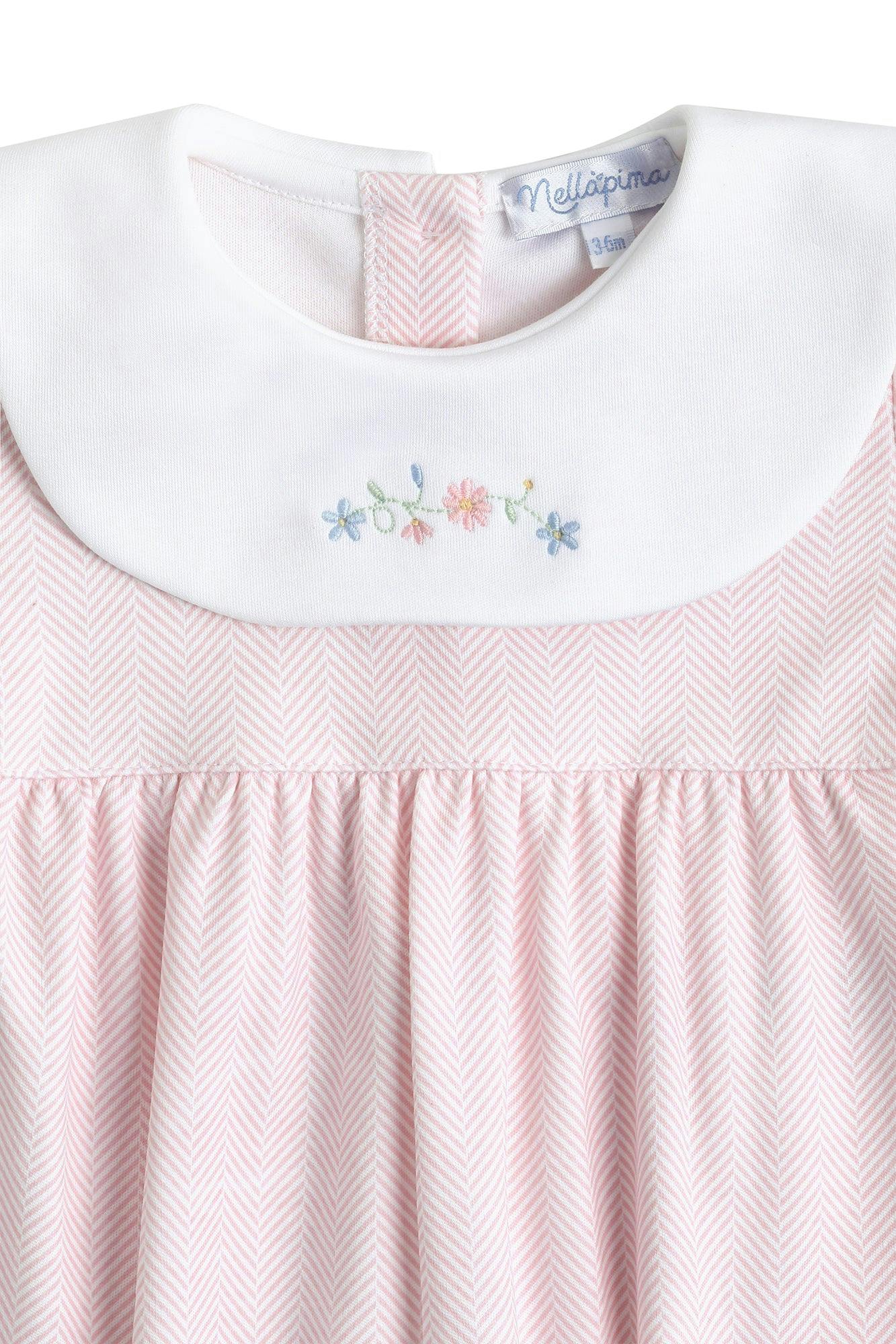 Pink Herringbone Embroidered Collared Footie