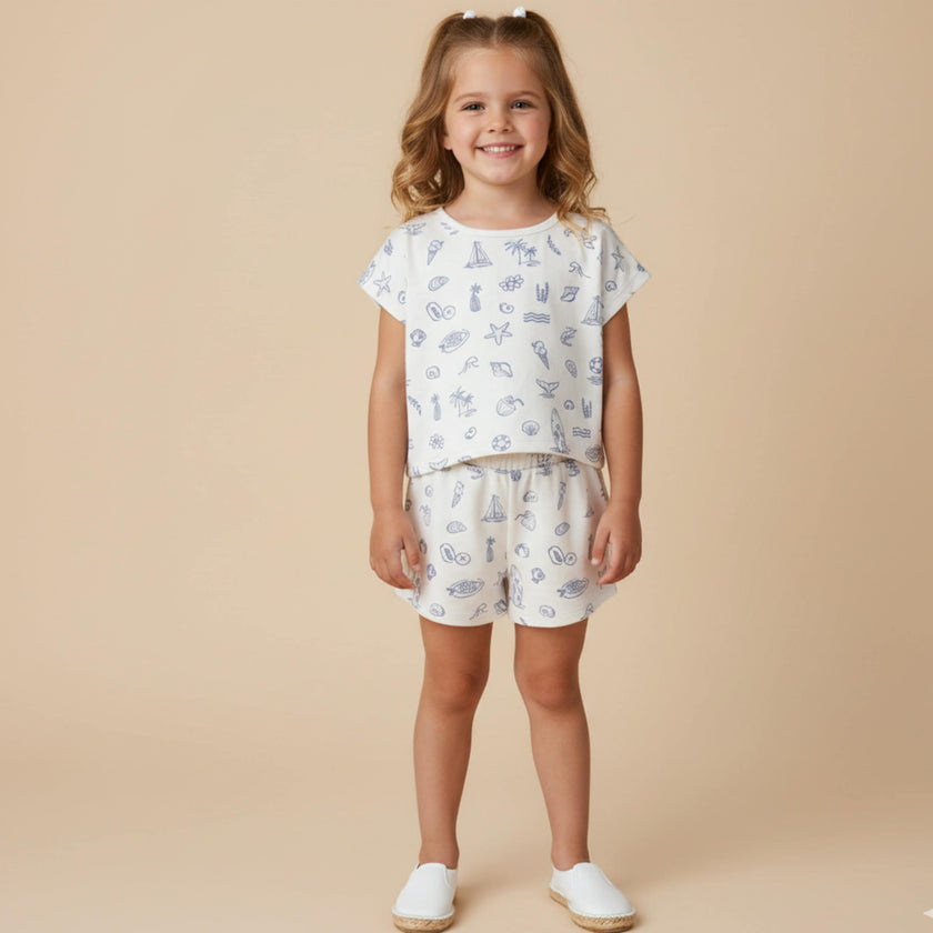 Organic Drop Shoulder Tee & Shorts Set - Coastal