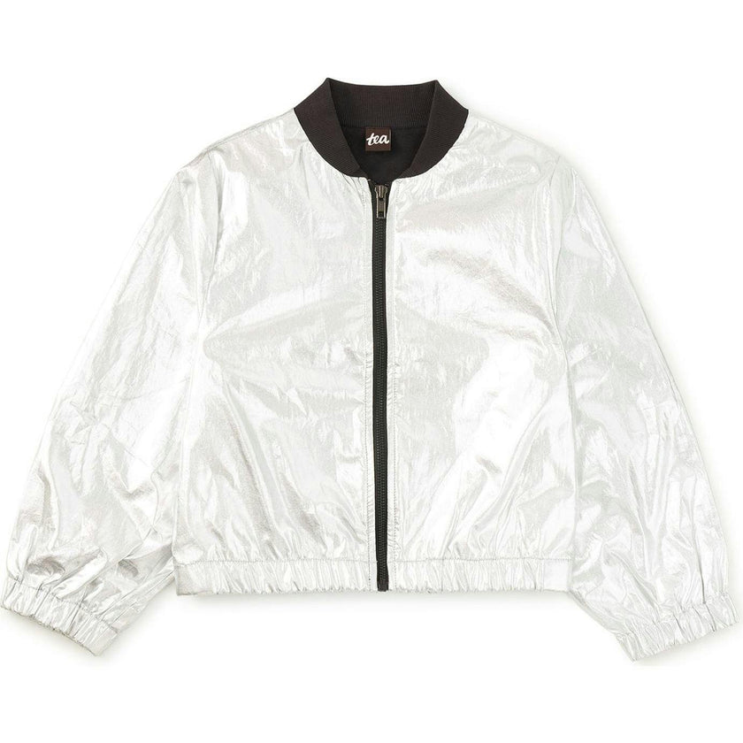 Metallic Bomber Jacket, Silver