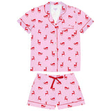 Women's Reindeer Pink Short PJ Set - Organic Cotton Poplin