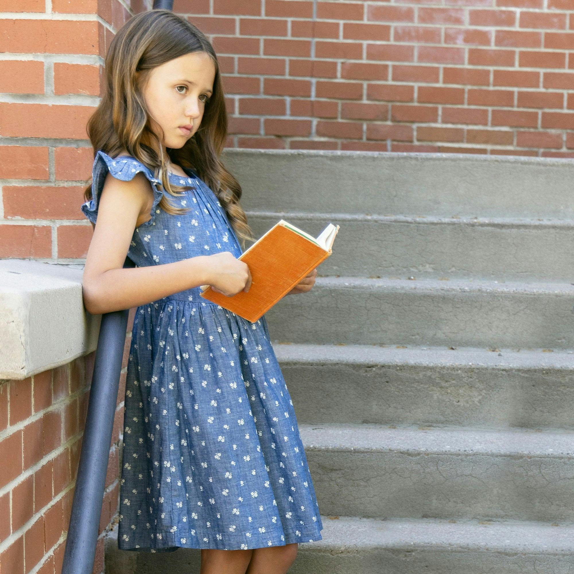 Organic Ruffle Sleeve Chambray Dress