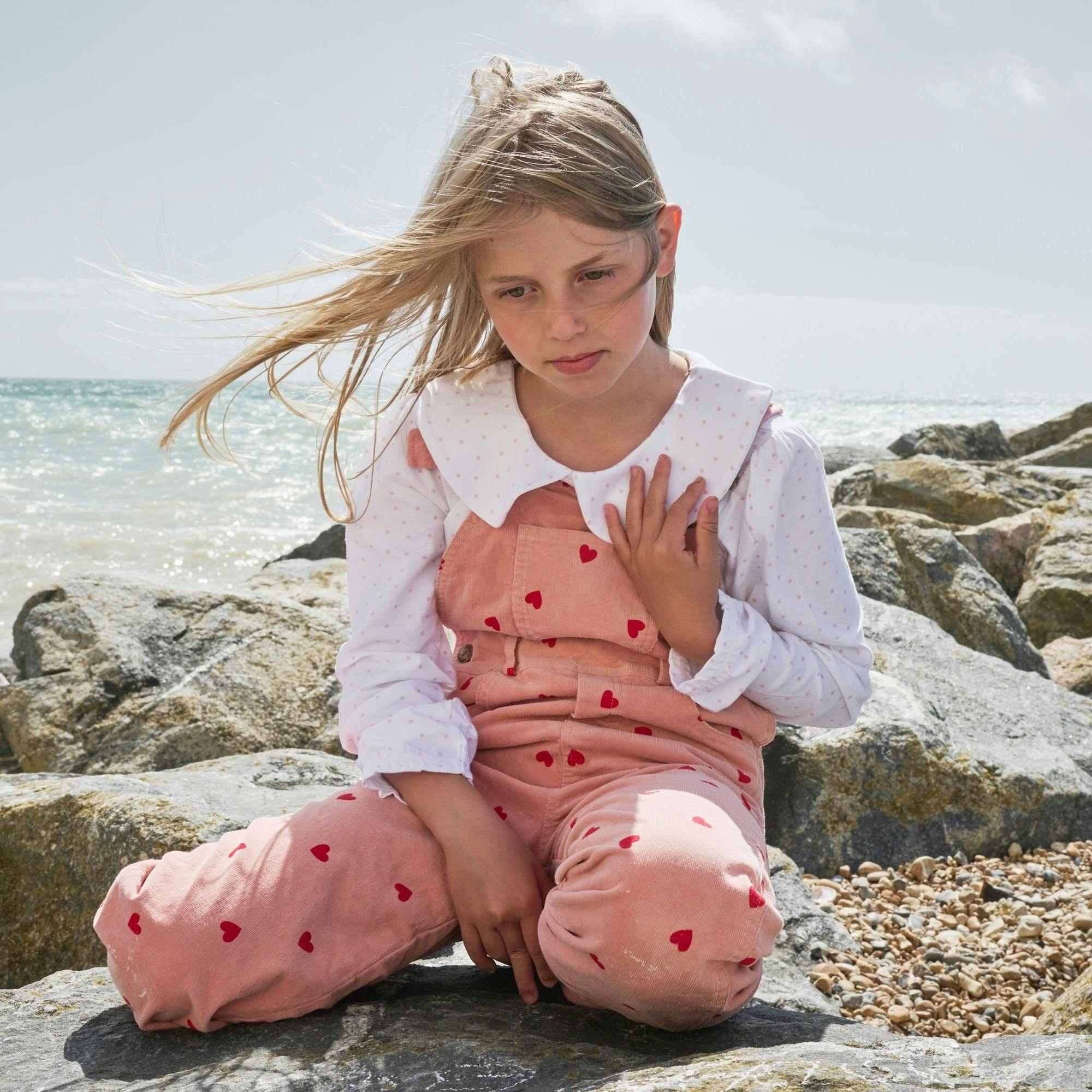 Heart Print Corduroy Overalls