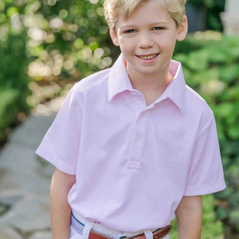 Griffin Boys' Pima Cotton Polo Golf Shirt Pink Stripes