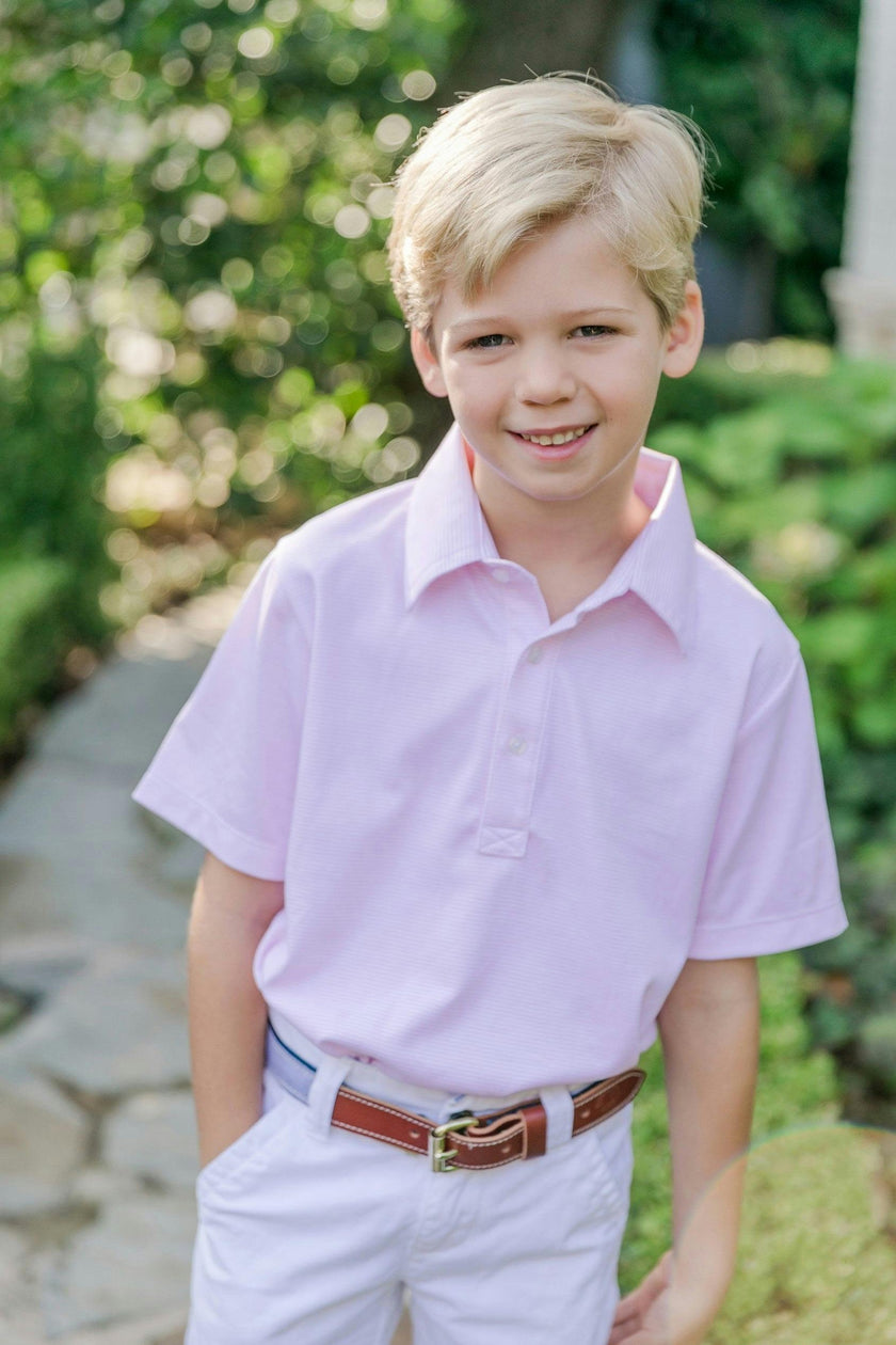 Griffin Boys' Pima Cotton Polo Golf Shirt Pink Stripes